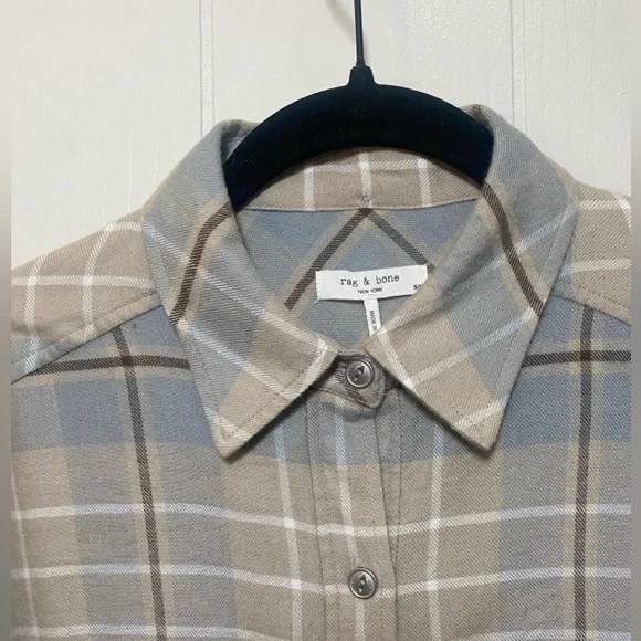 Rag & Bone Cruz Shirt Beige and Gray Plaid Shirt Size Small - Picture 3 of 10